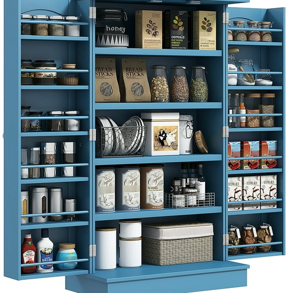 41" Kitchen Storage, 12 Door Shelves, 5 Adjustable Shelving, Blue Cabinet For Efficient Organization , Blue, Enhances Storage And Practicality