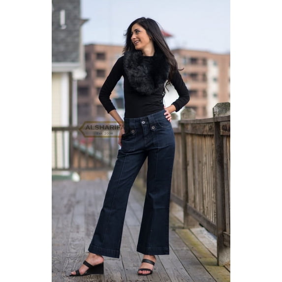 41" LONG WIDE-LEG DENIM PANTS | WOMEN TROUSERS DARK BLUE JEANS (H01-WP) | SIZE: 26" Waist / XS / 02