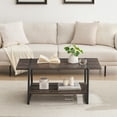 thumbnail image 1 of 41'' Large 2-Tier Industrial Wood Coffee Table with Storage Shelf - Rustic Modern Metal Rectangle Center Living Room Coffee Table Accent Furniture for Home Office, Dark Oak, 1 of 8