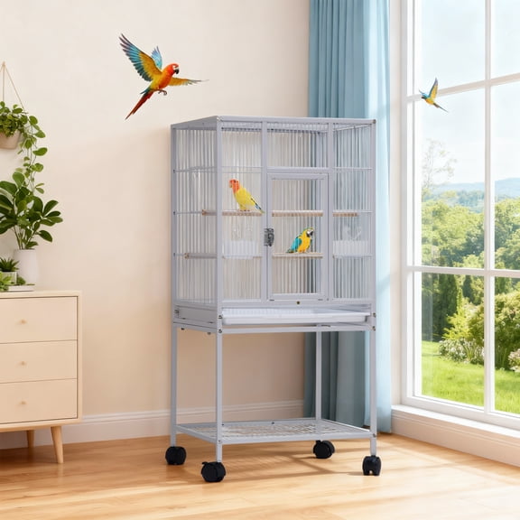 41" Large Bird Cage with Rolling Stand, Flight Cage for Parakeets Cockatiels Lovebirds Conures with Slide-Out Tray