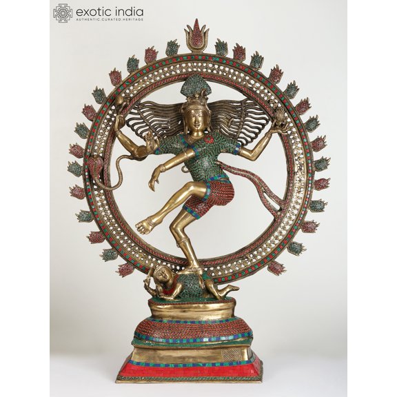 41" Large Nataraja Brass Statue with Inlay Work