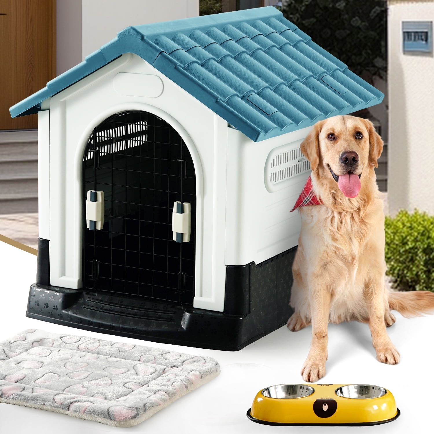 SOPAT Durable Waterproof Plastic Dog House For Small To Large