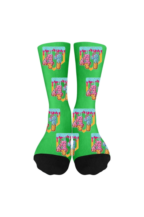 41 Number Forty-One Super Viral Internet Socks, Funny Gen Alpha Meme Slang Forty One for Child Socks,Cartoon Print Kids Socks for Everyday Wear Ideal,Green One Size