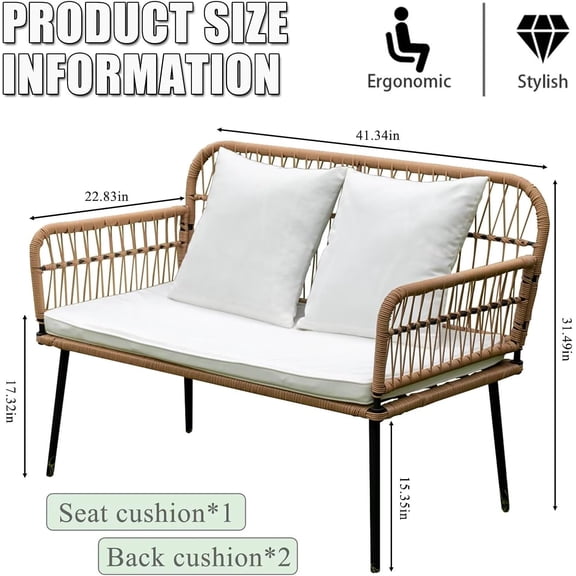 41'' Outdoor Patio Loveseat,Patio Furniture Small Boho Outdoor Rattan Woven 2-Seat Chairs Wicker Sofa Garden Conversation Balcony Chair for Yard,Pool or Backyard, Porch$$Garden & Patio