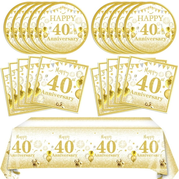 41 PCS 50th Wedding Anniversary Decorations White and Gold Cheers to 50 Years Disposable Tableware Including Plates Napkins Tablecloth