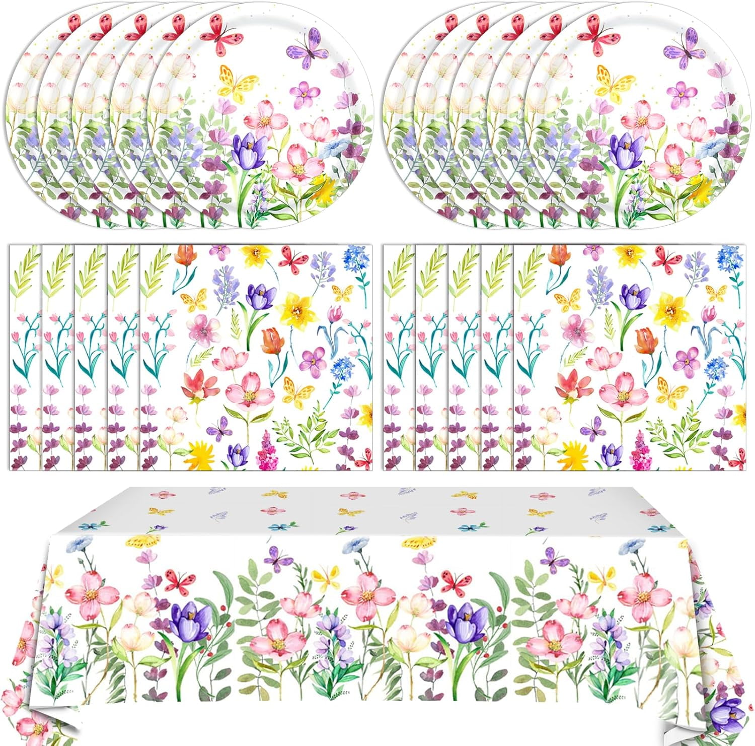 41 PCS Wildflower Party Decorations Floral Theme Disposable Tableware floral paper plates Napkin Tablecloth Floral Party Decorations for Wedding Tea Party Decoration Bridal Shower Baby Shower