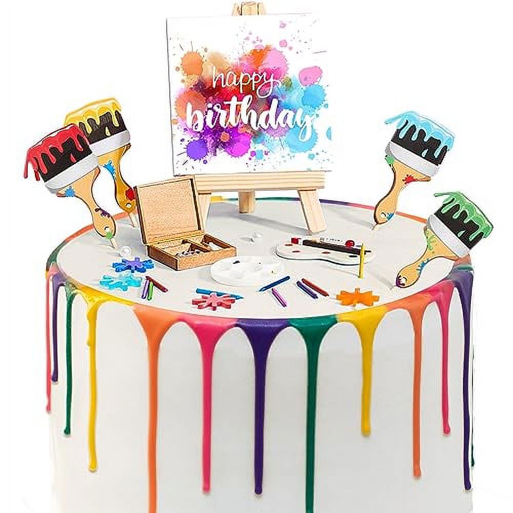 41 Pcs Art Cake Decorations Paint Brush Cupcake Toppers Art Paint Cake