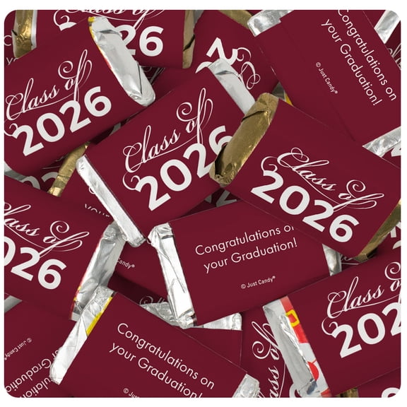 34 Pcs Maroon Graduation Candy Favors Class Of 2026 Wrapped Miniatures (10oz Bag)