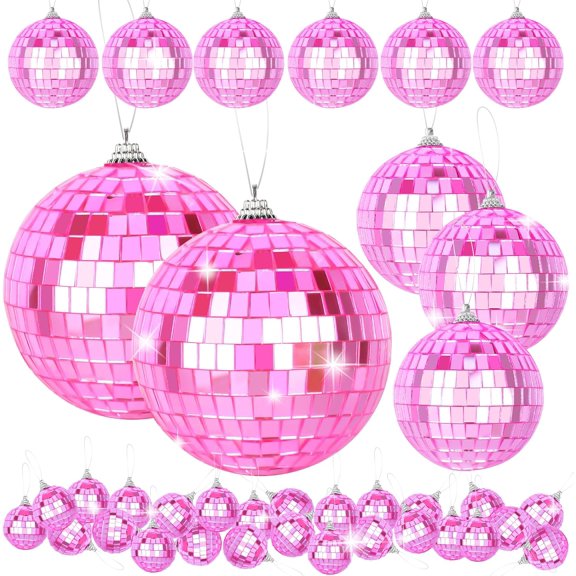41 Pcs Small Pink Disco Ball, Hanging Disco Ball Ornaments for Disco Theme Party Cake Topper, Christmas Tree, Wedding Party Backdrop, Birthday Party Supplies(4/3/2/1.2 Inch)