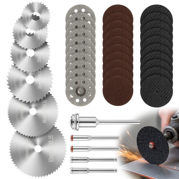 Rotary Tool Cutting Discs and Saw Blades Set, 41-Piece Multi-Material Cut-Off Wheels Kit with 1/8-Inch Mandrels for Metal Wood Plastic Stone Cutting
