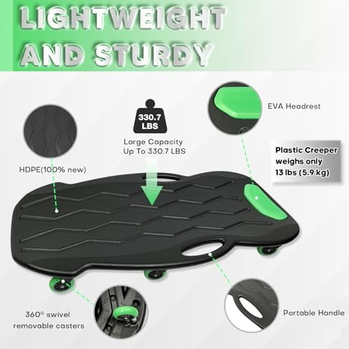 41" Plastic Rolling Garage Creeper with Padded Headrest with 6