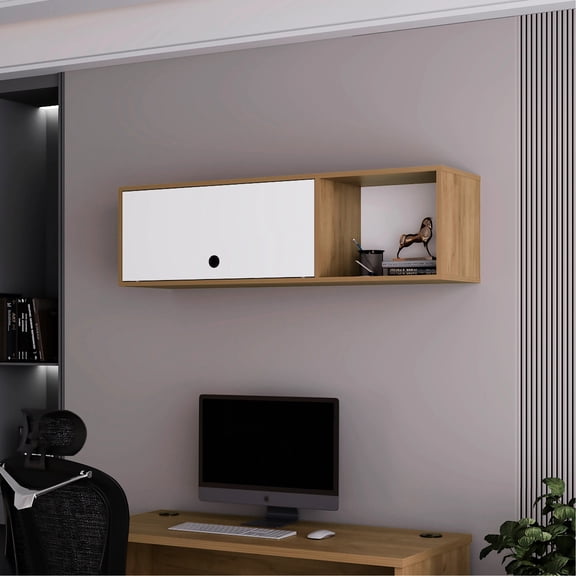 41 Pounds Natural Oak And White Wall Cabinet With Door For Storing Office Essentials