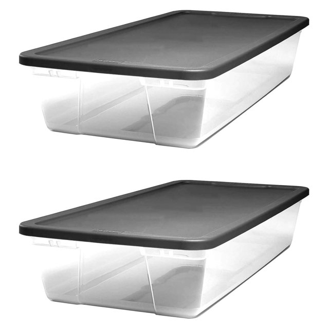 41Quart Plastic Under Bed Stackable Storage Container Bin with Gray