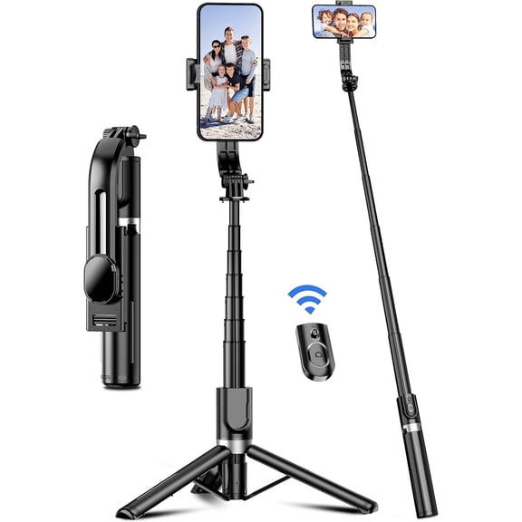 41'' Selfie Stick Tripod, Extendable Portable 4 in 1 Aluminum Phone Tripod with Wireless Remote 360 Rotation Travel Smartphone Tripods Stand Compatible with iPhone 17/16/15/14/Android (Black)