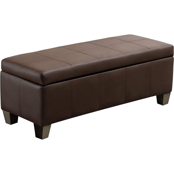 41" Storage Ottoman, Storage Bench with Safety Hinge, Upholstered Synthetic Leather Ottoman Bench for Bedroom, Living Room, Entryway, Hallway, Foot Rest, Support 500lbs, Brown