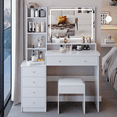 thumbnail image 1 of 41" Vanity Table with Extra-Large LED Mirror | 3-Color Adjustable Lighting & Multi-Layer Storage | Cushioned Stool, White, 1 of 9