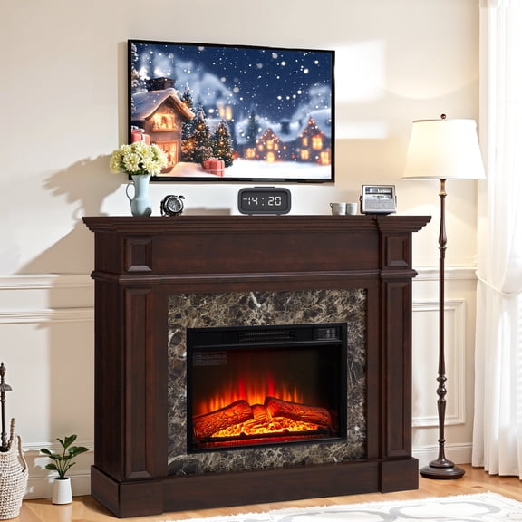 Electric Fireplace with Mantel, Legahome 45''W Freestanding Fireplace Heater with Remote Control, Fireplace TV Stand for 42 inch TV, Electric Fireplace Heater for Living Bedroom, Brown