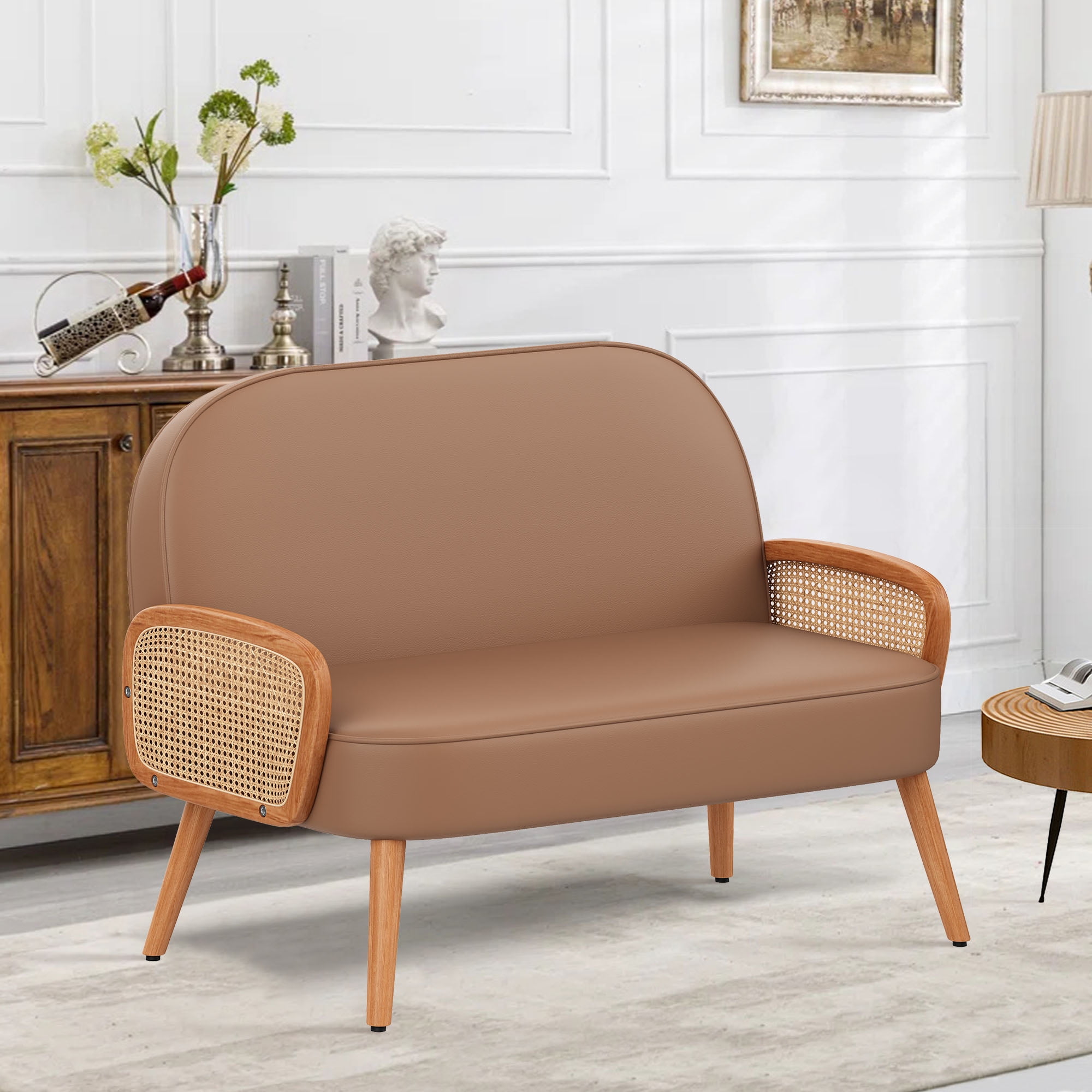 Apeaka Modern Stylish Faux Leather Upholstered Loveseat Apeaka Modern Stylish Faux Leather Upholstered Loveseat