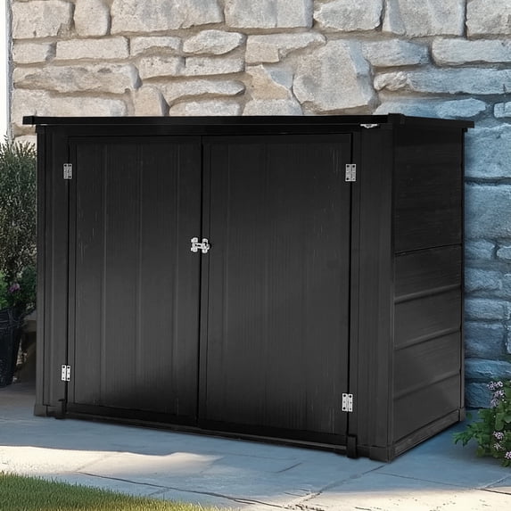 41 cu.ft Outdoor Deck Box, Horizontal All-Weather Resin Storage Box, Resistant Tool Plastic Shed for Storage of Bike/Trash Cans/Garden Tools/Lawn Mowers, 295Gal Outdoor Storage Cabinet w/3 Doors