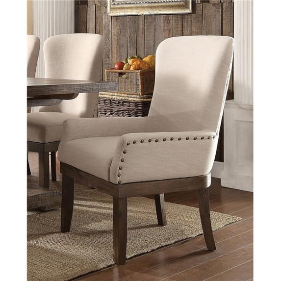41 in. Landon Arm Chair, Beige Linen & Salvage Brown