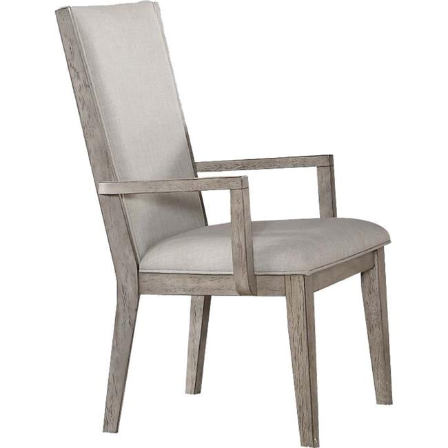 Gray Upholstered High Back Wood Arm Chair