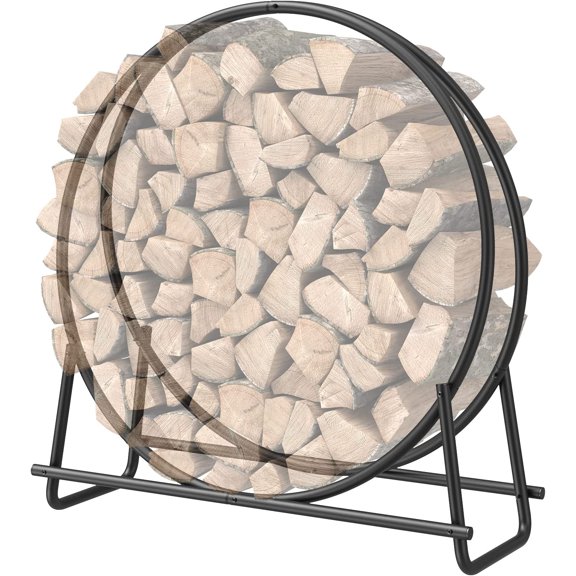 41 inch Firewood Rack, Firewood Log Hoop for Indoor Fireplace Wood Storage Ring, Round Tubular Steel for Patio Deck Metal Log Holder Outdoor Fireplace Pit Patio Deck Porch Lumber Stacker