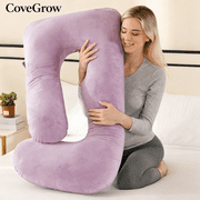 41-inch J-Shaped Full Body Pillow for Pregnancy & Maternity Support - Velvet Pillowcase, Removable Cover