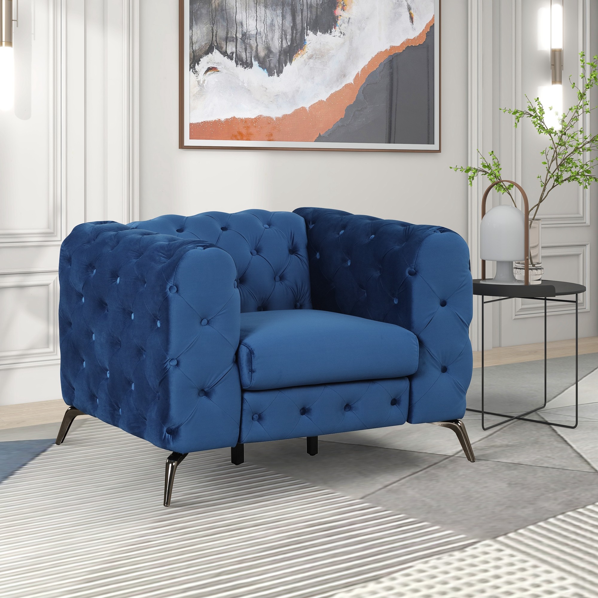41 inch Single Sofa, 1-Person Velvet Couch with Button Tufted Back, Soft Tufted Seat with Thick Seat Cushion, Mid Century Sofa with Sturdy Metal Legs for Small Space
