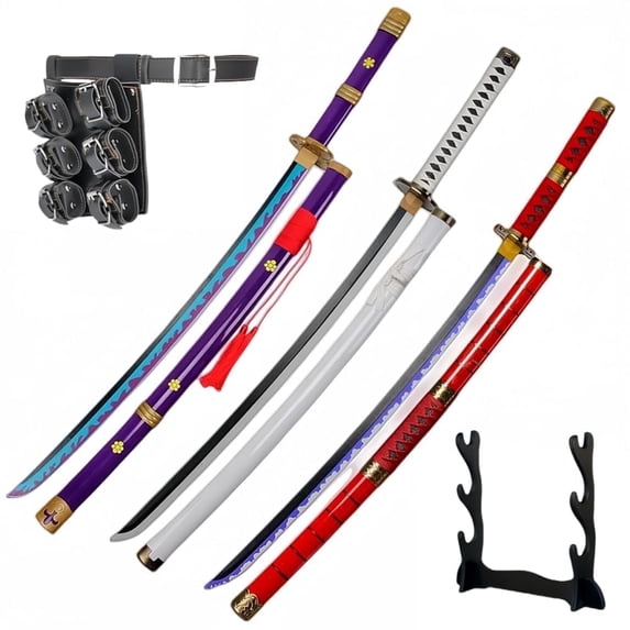 41 inches Anime Bamboo Wooden Roronoa Zoro Sword Set with Black Belt ...