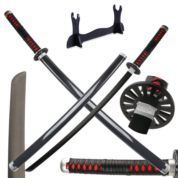 41 inches Dull Blade Metal Demon Slayer Sword with Wooden Holder Display