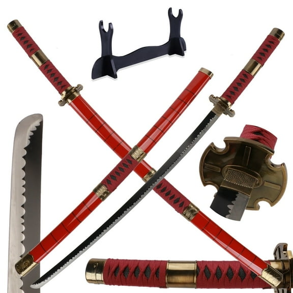 41 inches Dull Blade Stainless Steel Real Metal Roronoa Zoro Sword Sandai Kitetsu with Wooden Holder Display