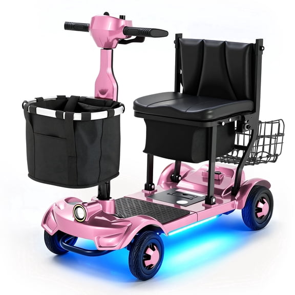 41 lbs Lightweight Foldable Mobility Scooter for Seniors & Adults,12-24 Miles 4 Wheel Motorized Scooters 300 lb Capacity,Travel Scooter for Elderly,Removable Lithium Battery,Pink