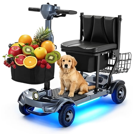 41 lbs Lightweight Foldable Mobility Scooter for Seniors & Adults,12-24 Miles 4 Wheel Motorized Scooters 300 lb Capacity,Travel Scooter for Elderly,Removable Lithium Battery,Gray