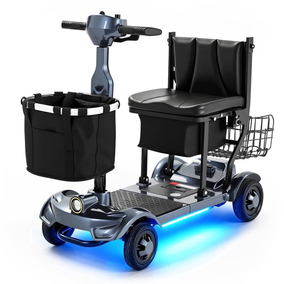 41 lbs Lightweight Foldable Mobility Scooter for Seniors & Adults,12-24 Miles 4 Wheel Motorized Scooters 300 lb Capacity,Travel Scooter for Elderly,Removable Lithium Battery,Gray
