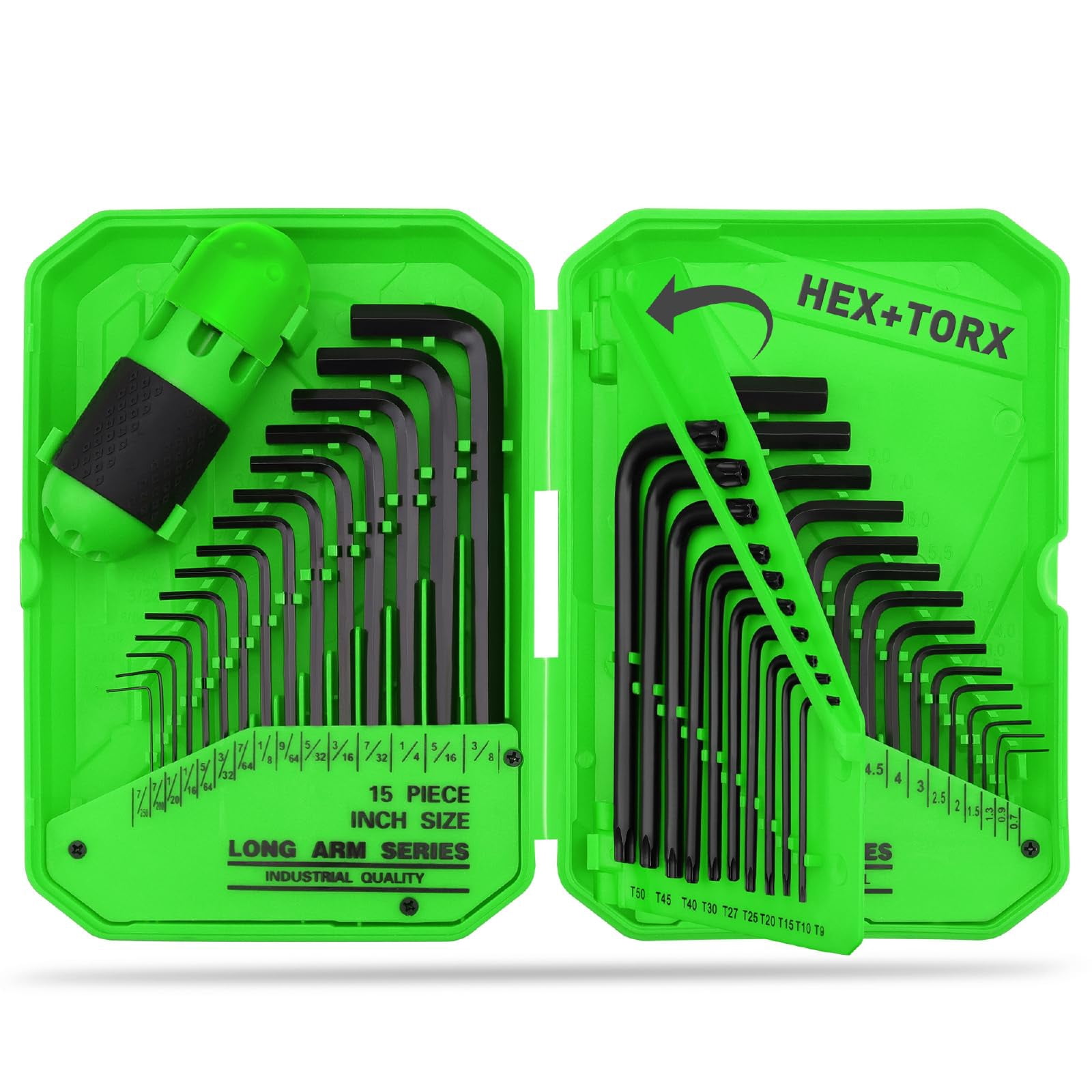 41-piece Hex Key Allen Wrench Set  With Torque Handle Sae(0.028"-3/8") Metric(0.7mm-10mm) Torx(t9-t50) Heat Treated Cr-v Steel For Bicycles 3-layer Storage Case