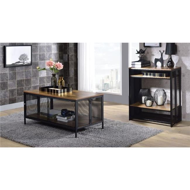 Antique Oak and Black Rectangular Coffee Table with Storage