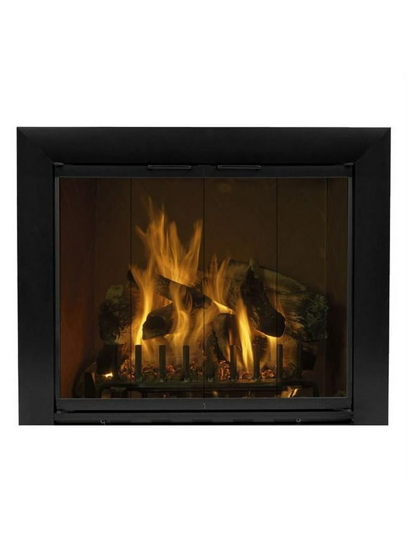 41 x 26.5 in. Reflection Fireplace Clear Glass Bifold Door, Textured Black