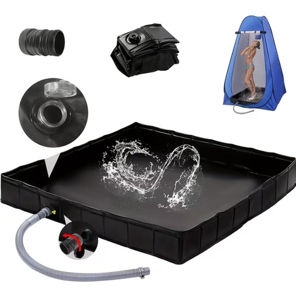 41" x 41" x 5" Foldable Shower Base, Portable Shower Pan with drain pipe Collapsible Shower Basin Shower Tent Awning Base for Outdoor