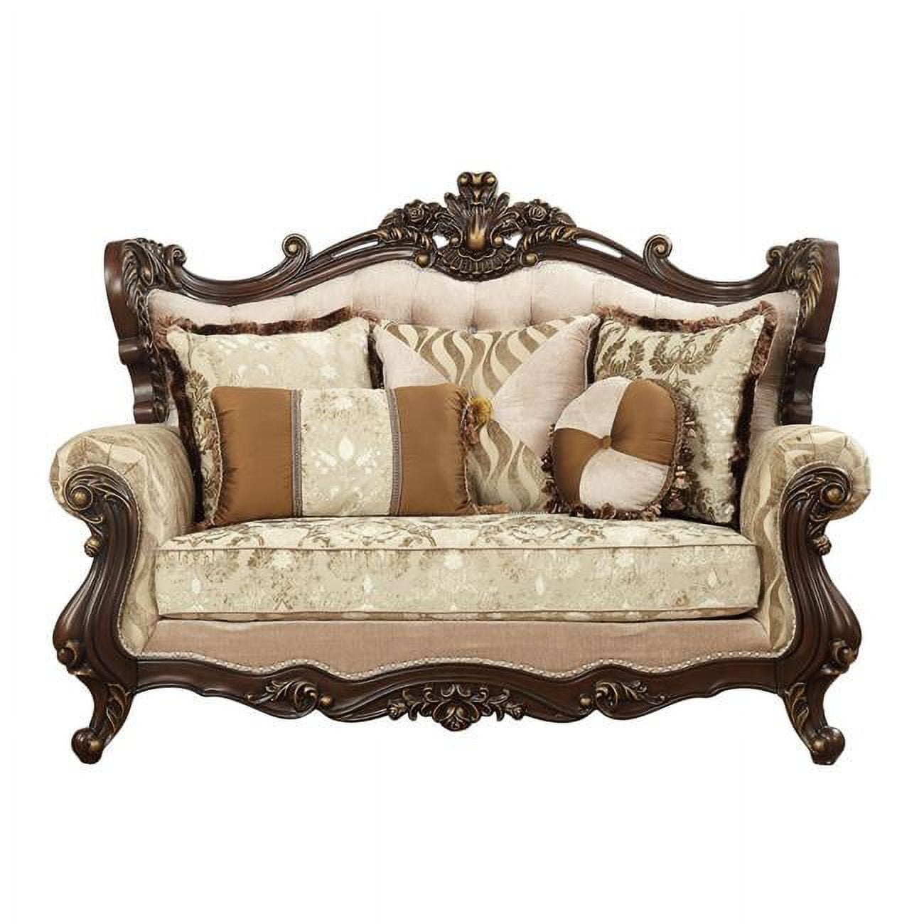 Elegant Tufted Fabric & Walnut 70'' Loveseat with Nailhead Trim