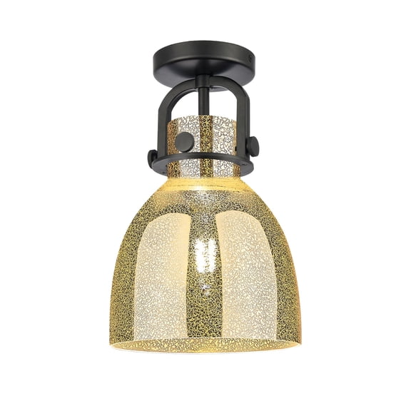 410-1F-BK-G412-8ME Innovations Lighting Newton Bell - 1 Light Arched Flush Mount-12.5 Inch Tall and 8 Inch Wide-Matte Black Finish-Mercury Glass Color