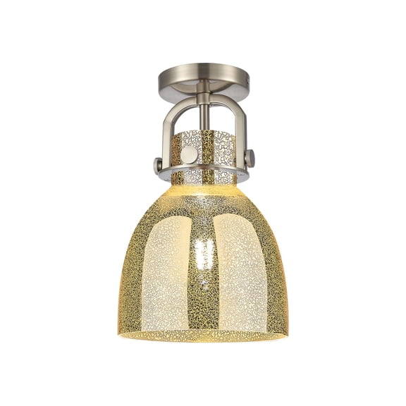 410-1F-SN-G412-8ME Innovations Lighting Newton Bell - 1 Light Arched Flush Mount-12.5 Inch Tall and 8 Inch Wide-Satin Nickel Finish-Mercury Glass
