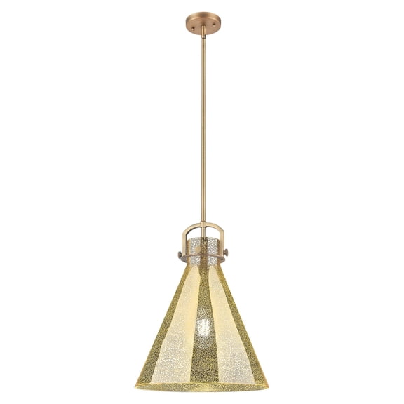 410-1SL-BB-G411-16ME Innovations Lighting Newton Cone - 1 Light Stem Hung Pendant-16 Inch Wide and 17.25 Inch Tall-Brushed Brass Finish-Mercury Glass