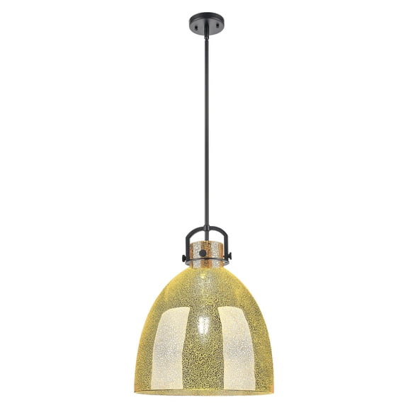 410-1SL-BK-G412-16ME Innovations Lighting Newton Bell - 1 Light Stem Hung Pendant-19.63 Inch Tall and 16 Inch Wide-Matte Black Finish-Mercury Glass