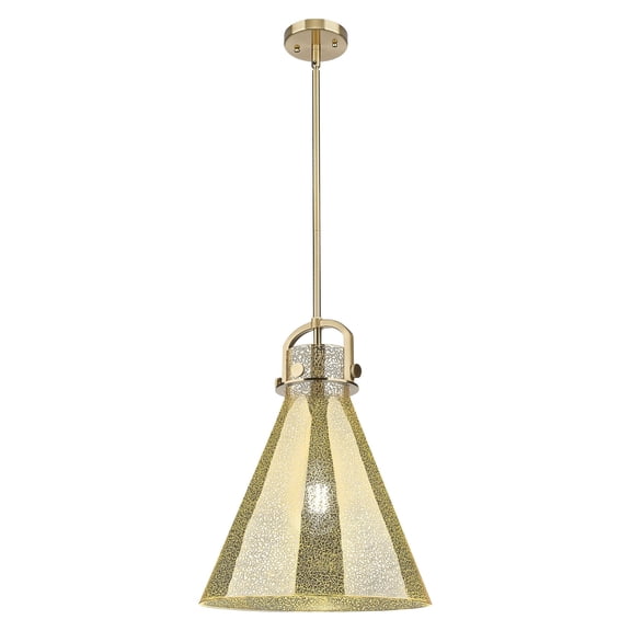 410-1SL-CB-G411-14ME Innovations Lighting Newton Cone - 1 Light Stem Hung Pendant-14 Inch Wide and 15 Inch Tall-Champagne Bronze Finish-Mercury Glass