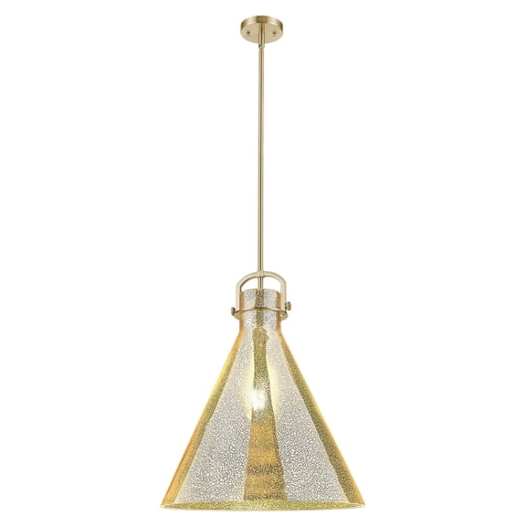 410-1SL-CB-G411-18ME Innovations Lighting Newton Cone - 1 Light Stem Hung Pendant-18 Inch Wide and 20 Inch Tall-Champagne Bronze Finish-Mercury Glass