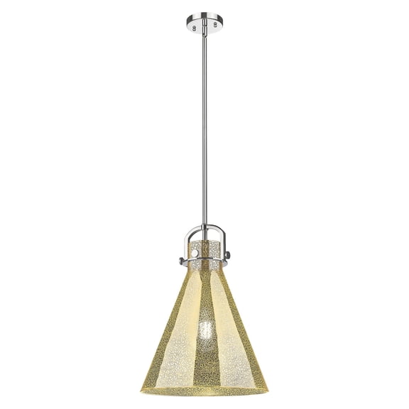 410-1SL-PN-G411-14ME Innovations Lighting Newton Cone - 1 Light Stem Hung Pendant-14 Inch Wide and 15 Inch Tall-Polished Nickel Finish-Mercury Glass