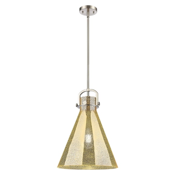410-1SL-SN-G411-14ME Innovations Lighting Newton Cone - 1 Light Stem Hung Pendant-14 Inch Wide and 15 Inch Tall-Satin Nickel Finish-Mercury Glass