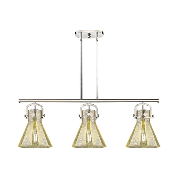 410-3I-PN-G411-10ME Innovations Lighting Newton Cone - 3 Light Stem Hung Arched Island-16.38 Inch Tall and 41.5 Inch Wide-Polished Nickel
