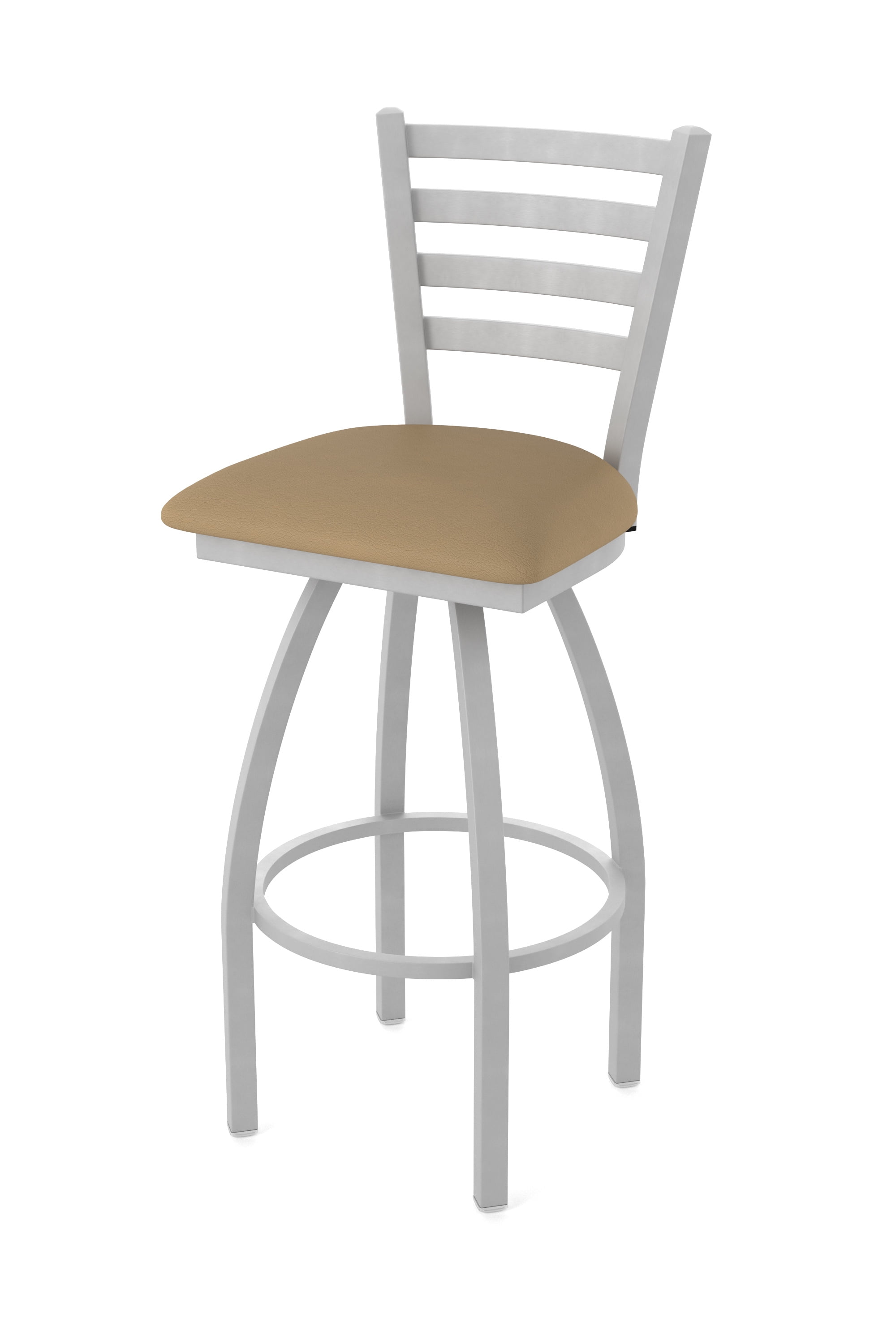 Anodized Nickel and Canter Sand Swivel Counter Stool with Faux Leather Seat