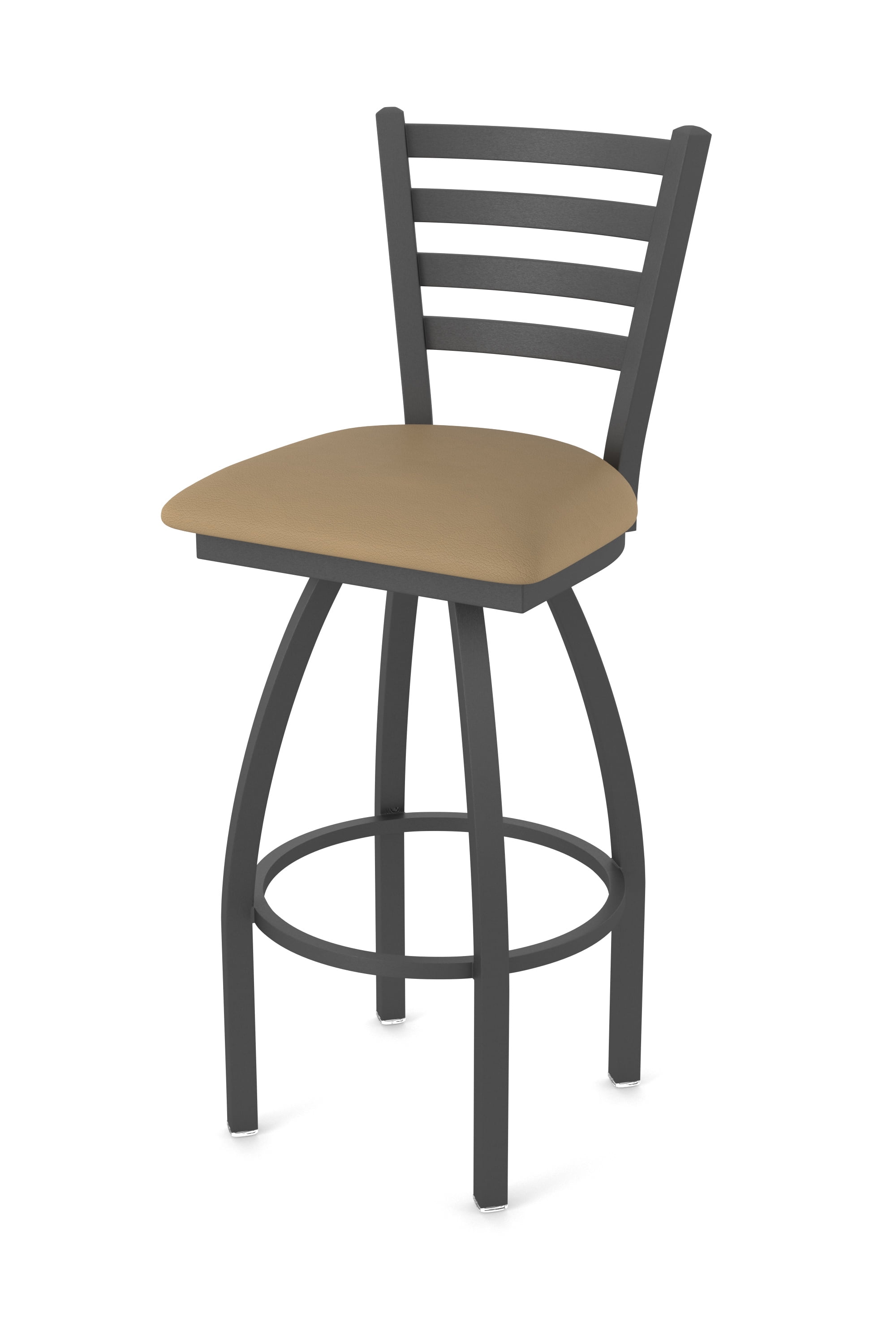 Pewter and Canter Sand Swivel Bar Stool with Faux Leather Seat